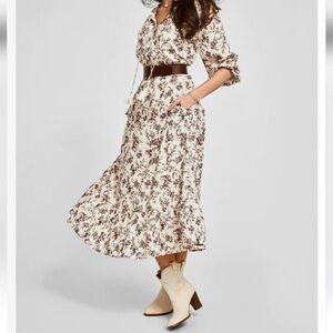 Frye Floral Cream and Brown Dress